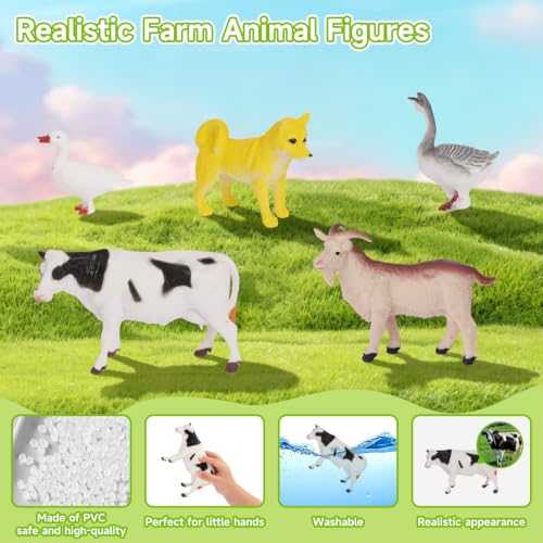Wooden Barn Toy Set with Farm Animals, Portable Pretend Play Barn Playset for Kid 3+, Farm Animal Figures, Montessori STEM Educational Animal Playset for Kids Birthday