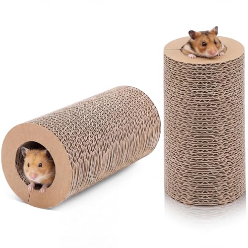 Dansydaisy 2 Pack Hamster Tunnel Tube Toy - 7.5" Natural Corrugated Cardboard Chew Toy & Hideout - Safe for Syrian Hamsters, Gerbils, Rats, Mice, Parrots, and Other Small Pets