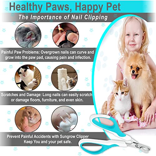 SunGrow Dog Nail Trimmer for Small and Medium Dogs, Cat Nail Claw Clipper, Non-Slip Handle, Professional Paw Grooming and Nail Care, Stainless Steel Blade