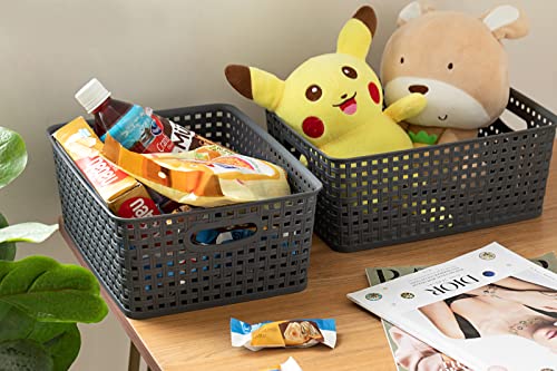 Eslite Plastic Storage Baskets for Organizing,11"X8.5"X4.7",Pack of 4 (Grey) - color: Grey