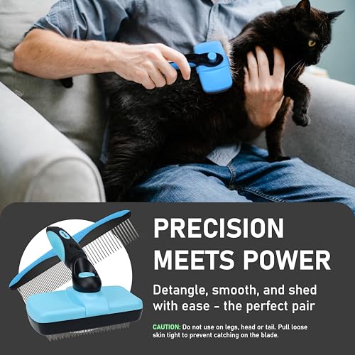 Maxpower Planet Pet Grooming Brush - Double Sided Shedding and Dematting Undercoat Rake Comb for Dogs and Cats,Extra Wide (C2 - Brush & Comb, Large) - color: BA - Brush & Comb, size: Large
