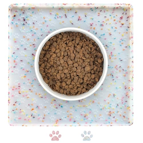 Ptlom Dog Food Mat Anti-Slip Dog Bowl Mats for Food and Water, Waterproof Pet Placemat Prevents Messy Spill to Floor, Silicone Puppy Feeding Tray for Small, Medium and Large Dogs Cats - color: Donut-White, size: 11.8"L x 11.8"W