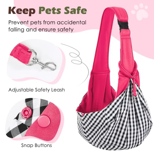 Pawaboo Small Dog Sling Carrier,for 3-10 lbs Pets, Magenta | Reversible Hands Free,Safety Buckle,Storage Pocket,Machine Washable for Travel Outdoor Activities - color: Magenta - Up to 12lbs