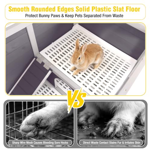 Aivituvin Wooden Guinea Pig Cages Indoor with Removable Stand, Anti Chewing Rabbit Hutch with Ramp and Wire Mesh, 2 Story Small Animals House Habitat with Pull Out Tray (Gray&Purple) - color: Gray&Purple