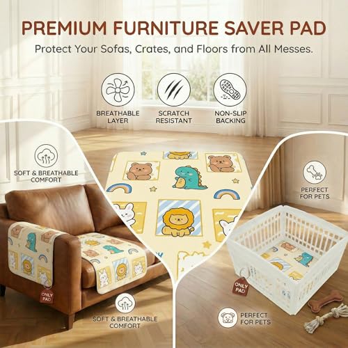 PJYuCien 36"x36" Reusable Playpen Training Pad for Puppies, Yellow | Ideal for Small Animals, Dog Crate Pad, Travel Mat, Sofa Protector, Non-slip Dotted Bottom, Machine Washable - color: Yellow Animal, size: 36"x36" (1 Pack)