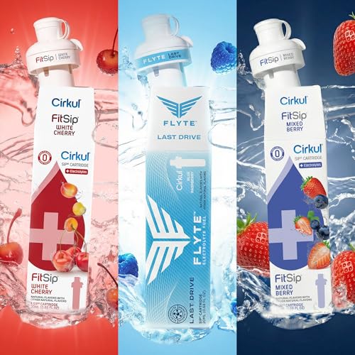Cirkul 62oz Plastic Half Gallon Water Bottle with Handle - Large Reusable Gym Water Bottle & Leak Proof Lid - 3 Electrolyte Flavor Cartridges Included (FitSip Mixed Berry, FitSip White Cherry, Flyte Last Drive) - size: 62oz. Bottle + 3 Cartridges