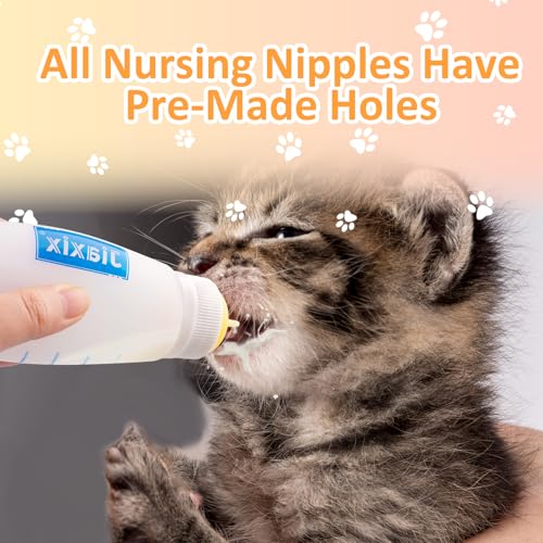 3 Pack Kitten Silicone Bottle Feeding Kit, Medium Flow, Yellow, 75ml, BPA Free, Anti-Colic, Dishwasher Safe - color: Yellow, size: Medium