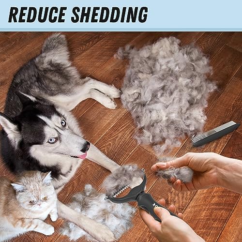 Docrok Pet Grooming Combo: Undercoat Rake, Dematting Deshedding Brush for Long-Haired Dogs and Cats, Black | Dematting Deshedding Undercoat Rake, Cat Brush Dog Brush Shedding Tool for Long Matted Haired Pets - color: Black