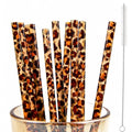 10 Pcs Reusable Leopard Straws Hard Plastic Drinking Straw and Cleaning Brush Leopard Print Animal Drinking Straw Statement Cheetah Animal Straws for Party(Brown) - color: Brown