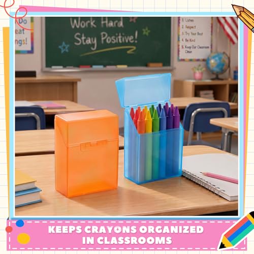 Clabby 4 Pcs Clear Plastic Crayon Boxes Hold 24 Count, Blue,Orange - color: Blue,Orange