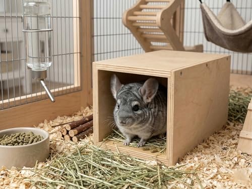 Chinchilla Natural Wood Hanging Tunnel Toys, Small Animals Tunnel Tube, Chinchilla Cage Accessories for Ferret Guinea Pig Rat Hiding and Resting (Nonporous) - color: Nonporous