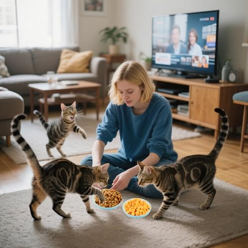 Cat Food Bowls 4pk 5.7in Wide Shallow Whisker Fatigue Relief Pet Dishes | 5.7in wide shallow cat bowls 4pk, relieve whisker fatigue, dishwasher safe for cats small dogs - color: Green