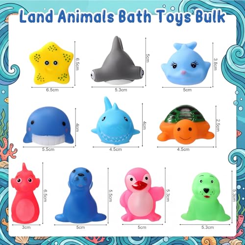 Poen 100 Pcs Sea Animals Bathtub Toys Bulk Cute Rubber Bath Toys Floating Ocean Squeaky Animals for Birthday Party Supplies Summer Pool Favors Baby Shower Classroom Rewards Carnival Prize, 10 Styles - style: Vivld Style