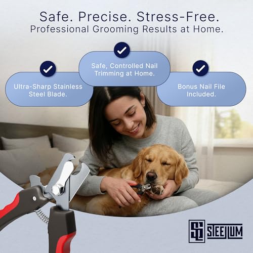 Professional Dog Nail Clippers for Large Dogs and Medium Dogs - with Safety Guard & Ergonomic Easy Grip, Dog Nail Trimmer for Large Dog, Safe Cat Nail Clippers - for Precise Grooming