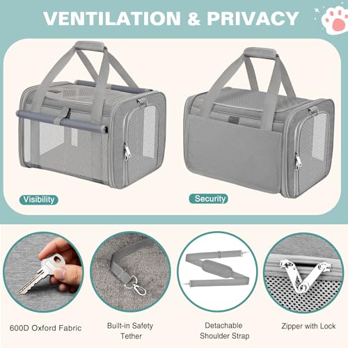 Cat Carrier Top Load, Privacy Curtains Soft Pet Travel Bag Airline Approved | Collapsible Soft-Sided Cat/Dog/Pet Carrier for Small Cats Dogs Puppy Under 16 lb, Washable Kitten Mesh Cage (16.9x10.8x10.8) - color: Gray
