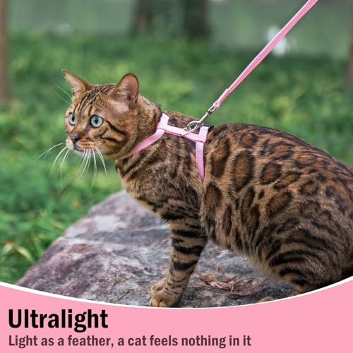 PUPTECK Adjustable Cat Harness and Leash Set Escape Proof Kitten Strap Collar for Walking Travel, Light Pink - color: Light Pink, size: Small