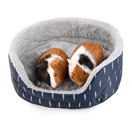 Guinea Pig Bed, Oval Cuddler, Removable Pad, Polyester, Ideal for Small Pets, Cuddle Cup Shape, Dark Blue, Leaf Pattern