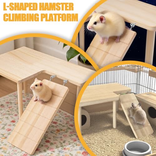Wooden Hamster Platform with Legs, Guinea Pig Ramp with Platform | Wood Guinea Pig Hideout with Ladder for Small Animal, Hamster Climbing Toys, Pet Cage Accessories
