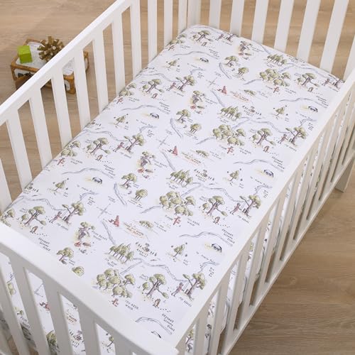 Disney Classic Winnie the Pooh Sage, Tan, and White, Map of 100 Acre Woods Super Soft Nursery Fitted Crib Sheet - color: Classic Winnie the Pooh Sage & Tan, size: Crib