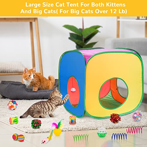 Retro Shaw Cat Toys for Indoor Cats Kitten, Cat Game Tunnel, 33 Pack | Interactive Kitten Toys Pack, Feather Wand Kit Balls Bell Springs Mice, Hide-and-Seek Self-Play for Bored Cats Chase - color: For cats over 12lbs
