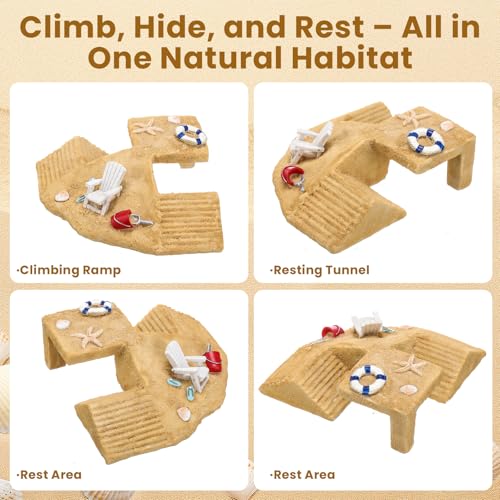 Gerrii Hermit Crab Hideout Cave Natural Resin Hermit Tank Accessory Climbing Toy and Hideaway Tunnel Hideout Durable Crab Natural Habitat Reptile Lizard Bearded Dragon Gecko Tank Decor