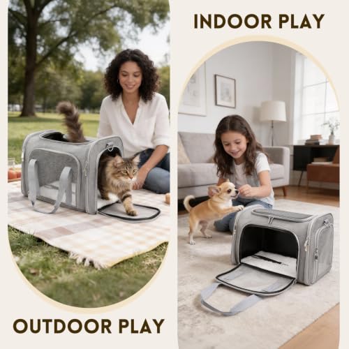 Cat Carrier Soft, Dog Carriers for Small Dog/Large Cat (Up to 16lb) | with High Breathability, Shoulder Strap, Removable Pad, Pet Carrier Airline Approved, for Home Outdoor Travel (Gray) - color: Gray