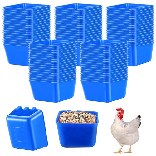 50 Pcs Cage Cups Chicken Feeder Cups 16 oz Hanging Bird Food Water Bowl Bunny Cage Feeding Dish for Pet Parrot Rooster Parakeet Poultry Pigeon(Blue) - color: Blue