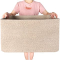 22in Extra Large Blanket Basket Holder Living Room, Rectangle Rope Woven Storage Basket with Handles for Laundry, Pool Towels, and Shoes, Dog Toy Organizer Bin Box, Oatmeal Brown - color: Oatmeal Brown