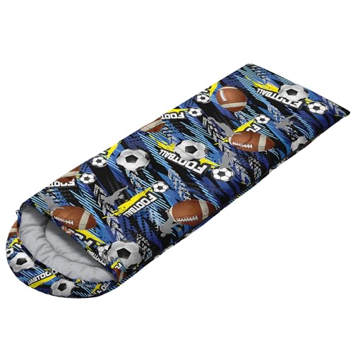 Sleeping Bags for Adults and Kids Backpacking Camping Sleeping Bags for Girls and Boys Lightweight Waterproof Cold/Warm 3-Season - color: Rugby Football