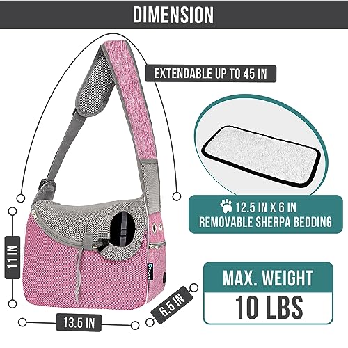 PetAmi Dog Sling Carrier for Small Dogs, Hands Free Crossbody Carrier, Pink | Under 10 lbs, Puppy Cat Pet Travel Gift, Breathable Mesh, Padded Strap, Removable Sherpa Bed, Pockets & Poop Bag Dispenser - color: Pink