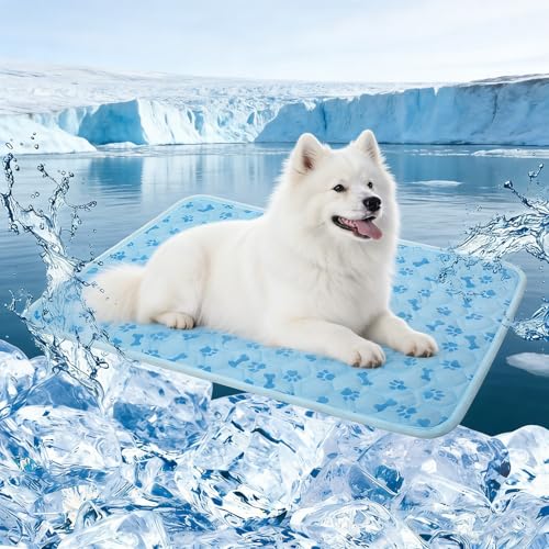 Cooling Mat for Dogs, Q-Max 0.5 Dog Cooling Pad | Lightweight Portable, Non-Toxic Washable, Ideal for Pet Bed, Crate & Car to Relieve Summer Heat - size: Large