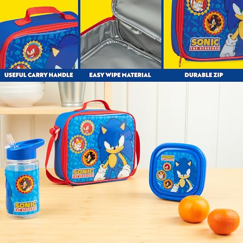 Get Trend Sonic the Hedgehog Boys Lunch Box 3Pc Set | Kids Insulated Lunch Bag with BPA-Free Water Bottle and Snack Box, Back to School Gifts for Boys - color: Sonic