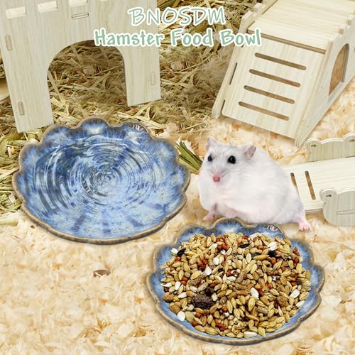 BNOSDM Shallow Ceramic Hamster Food Dish 2 Pcs Small Animals Food Bowl Sunflower Feeding Dishes for Gerbils Mice Rats 4.5in (Dark Blue) - color: Dark Blue