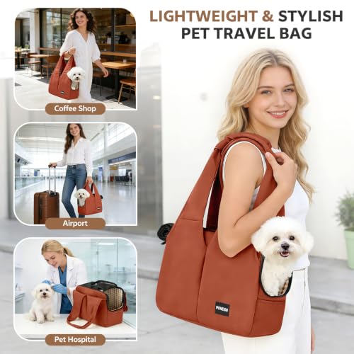 Dog Purse Carrier for Small Dogs and Cats, Soft-Sided Pet Tote Bag with 6 Large Pockets, Collapsible Travel Puppy Carrier, Fits Pets up to 13 lbs (Caramel, 15.7" L x 8" W x 11.8" H) - color: Caramel, size: 15.7"L x 8.0"W x 11.8"H