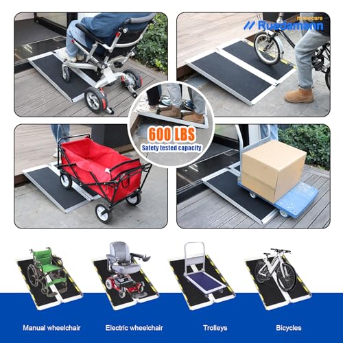 Ruedamann 5FT Portable Wheelchair Ramp for Home Entrance | 30-1/4" Wider Design, Non-Slip Aluminum Folding Ramps for Wheelchairs, Strollers, Scooters, Stairs, Curbs, Doorways - size: 5FT Black(Using Height 5-15'')