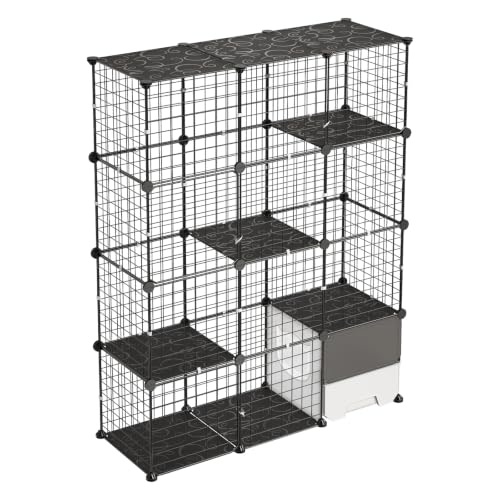 VEVOR Cat Cage 4-Tier 40.98"x13.98"x55" DIY Cat Playpen with Litter Box, Indoor Enclosure Detachable Metal Wire Kennel Crate, Large Exercise Place for 1-2 Cats, Kittens, Ferrets & Small Animals, Black - size: 41.0"L x 14.0"W x 55.0"H