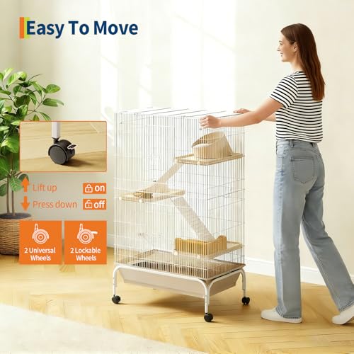 Garvee Ferret Cage, 47" h Large Nation Cage with 3 Removable Ramps, Food Bowl, Water Bottle, Metal Small Animal Cages on Wheels for Chinchillas, Guinea Pigs, Rabbit, Sugar Glider