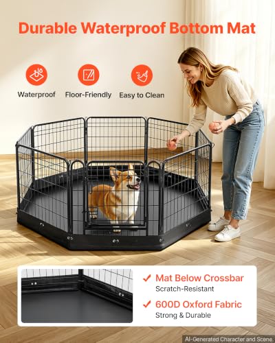 VEVOR Dog Playpen, 24 Inch 8-Panel Puppy Pen with Waterproof Bottom Pad - size: 63.8 x 63.8 x 24.2 in