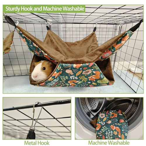 kathson 5 PCS Guinea Pig Hammock Set, Washable Rat Hammock, Guinea Pig Hideout Bed Soft Hamster Hanging Tunnel Mats Small Pets Cage Accessories for Chinchilla, Sugar Glider, Squirrel(Green) - color: Green