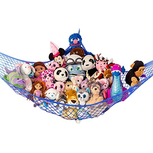 Stuffed Animal Hammock, Large | Corner Stuffed Animal Storage & Plushie Net | Toy Hammock for Stuffed Animals | Holds 12lbs | Easy Hang, All Hardware Included | Blue Bedroom Decor | by Lilly's Love - color: Blue, size: 1 Pack (L) - 67" x 47" x 47"