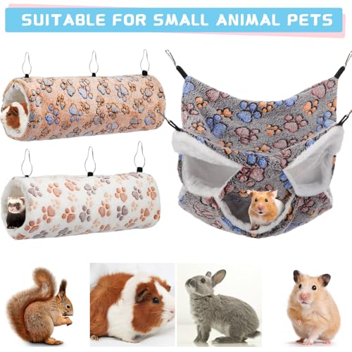 Abbylike 9 Pieces Rat Hammock 3 Tier Guinea Pig Ferret Hammocks Small Pet Hanging Tunnel Glider Toy Guinea Pig Ferret Hideout Bed Cage Accessories for Hamster(Light Brown, White, Black,Paw) - color: Light Brown, White, Black