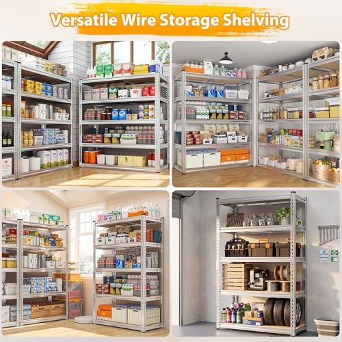 REIBII Storage Shelves,5-Tier Adjustable Waterproof Storage Rack for Pantry | Metal Garage Shelving,Rust-Resistant Build,Tool-Free,For Kitchen Closet Galvanized,12"D x 28"W x 59.8"H,2020LBS,Sliver - size: 28"W x 12"D x 59.8"H