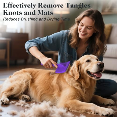 2PCS Slicker Brush for Dogs & Pet Comb,Professional Dog Grooming Brush (Goldendoodles,Poodles,Labradoodles) with Extra Long Pins to Effectively Remove Tangles, Knots and Mats (Purple, Large) - color: Purple, size: Large