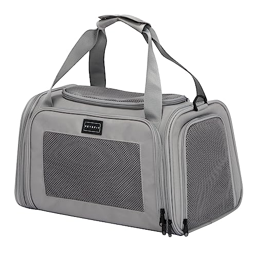 PETSFIT Cat Carrier, Grey, Small and Medium Cats Under 12 Lbs | Airline Approved, Soft Carrier, Soft Cat Travel Bag, Kitten Carrier with Extendable Mat - color: Grey, size: Medium