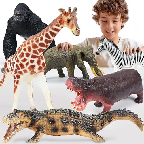 6 Pcs Large Soft Safari Animal Toys,Jumbo Animals Playset for Toddler Kids Children Boy Girl 1 2 3 4 5 Year Old,Learning Toy,Brithday