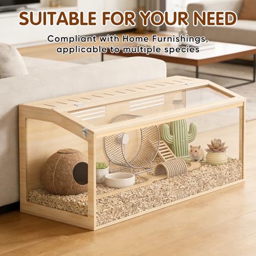 Wooden Hamster Cage, 32inch Large Hamster Enclosure with Openable Top & Stabilized Acrylic for Small Animals, Guinea Pig, Rabbit, Rat, 32" L x 16''W x 16''H Hamster Habitat with Multi-Vent - size: 32.0"L x 16.0"W x 16.0"H
