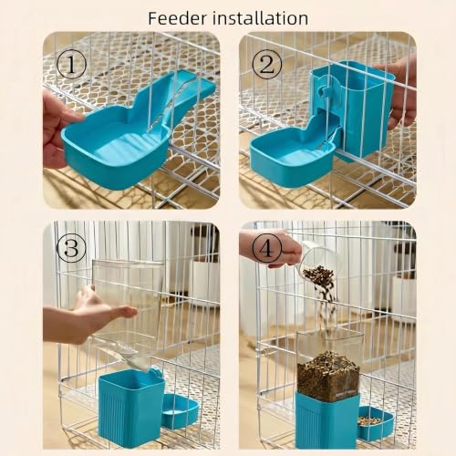 Automatic Rabbit Feeder and Water Dispenser Set,40oz Gravity Food Feeder&17oz Leak-Proof Water Bottle for Guinea Pigs,Hamsters,Chinchillas,Ferrets, Small Animals,Cage Mount Feeding Station Blue