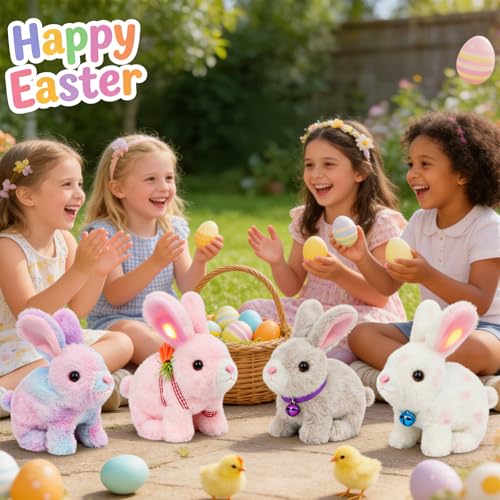 Easfan Pink Jumping Bunny Talking Interactive Plush Toy Gift for Kids | Hopping spotted, moving ears & nose, singing shaking glowing, electric toy, gift for Toddlers - style: Bunny_Pink