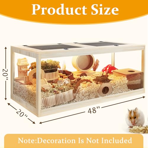 PROLEE Hamster Cage with Metal Mesh Top, Chewproof Wooden Guinea Pig Cages, Mice and Rat Habitat,Large Hamster Cages with Acrylic Sheets Solid Built (48X20X20 Inch) - size: 48.0"L x 20.0"W x 20.0"H