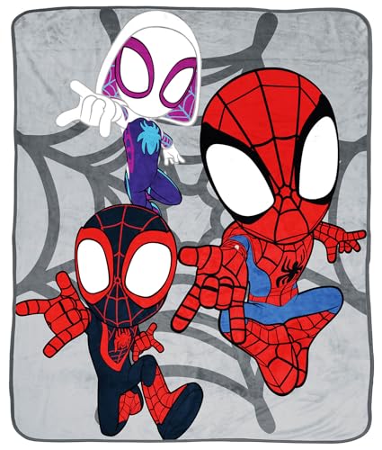 Jay Franco Spidey & His Amazing Friends Plush Throw Blanket - Measures 50 x 60 Inches - Kids Super Soft Fleece Bedding Features Ghost Spider Gwen & Miles Morales - color: Multi - Spidey & Friends